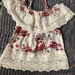 No Boundaries Red Floral Lace Blouse